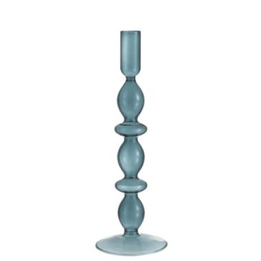 Candeliere 1 posto candela vetro azzurro sagomato 8,5 cm