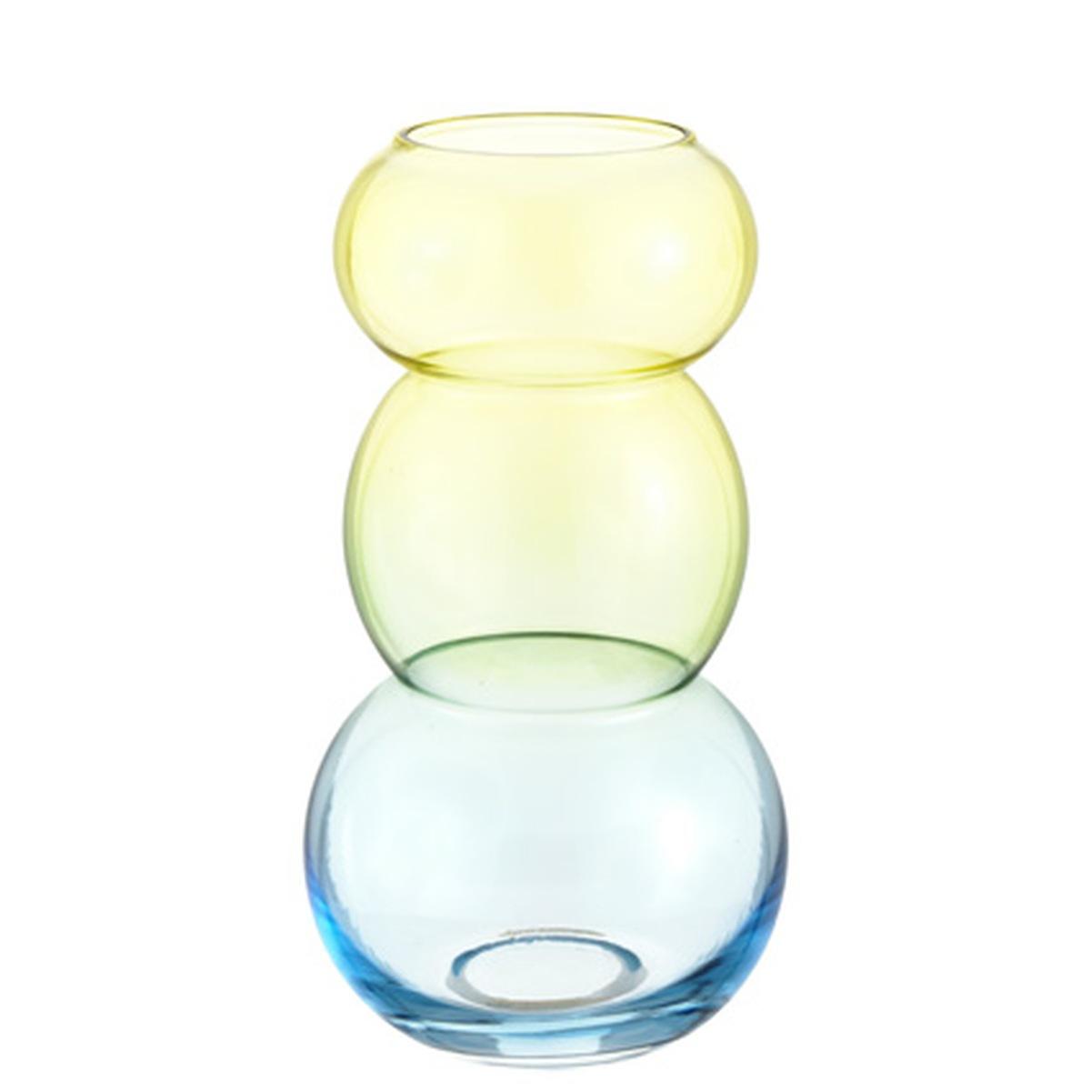 Vaso vetro sagomato 3 cerchi giallo azzurro