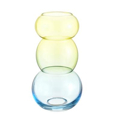 Vaso vetro sagomato 3 cerchi giallo azzurro