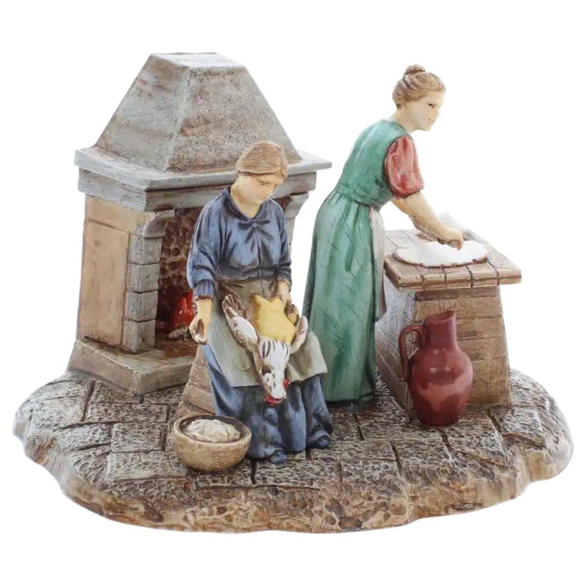Statua presepe 10 cm donne che cucinano al camino