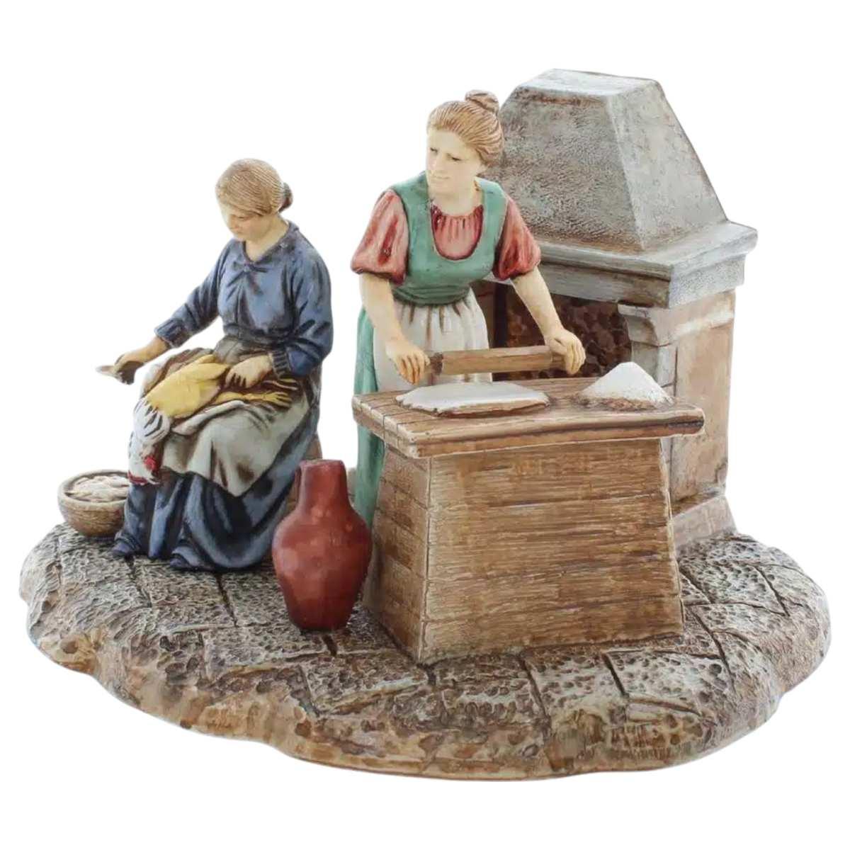 Statua presepe 10 cm donne che cucinano al camino