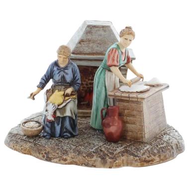 Statua presepe 10 cm donne che cucinano al camino
