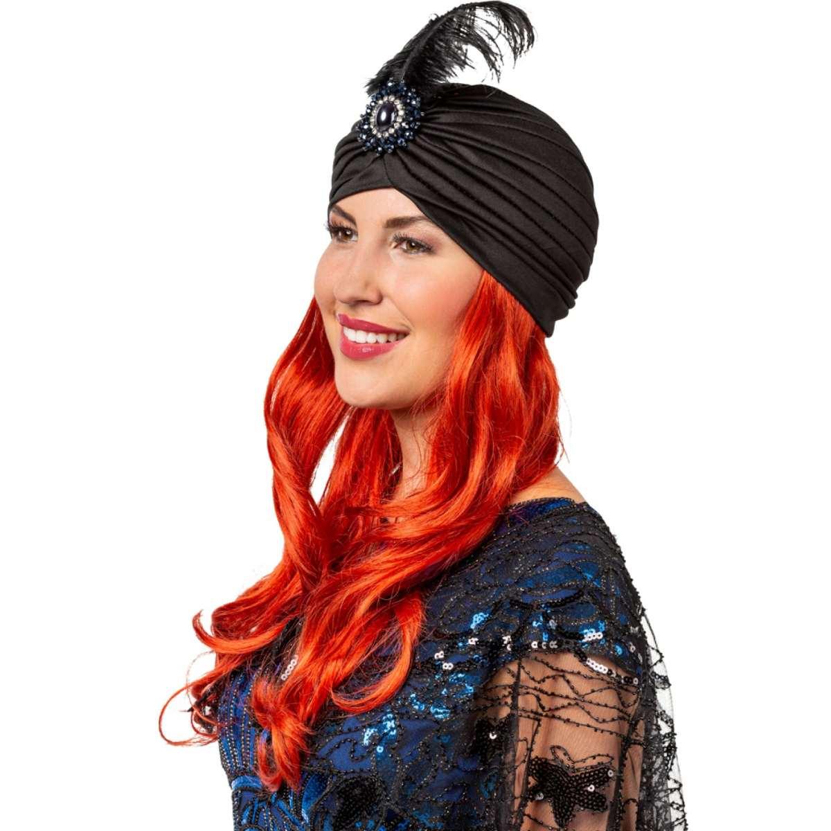 Cappello turbante nero anni 20 pietra piuma