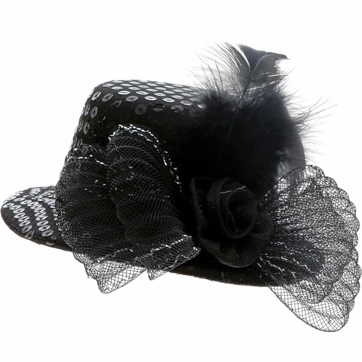 Cappello cilindro mini nero velo