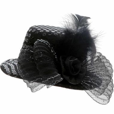 Cappello cilindro mini nero velo