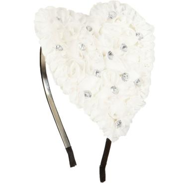 Cerchietto cuore fiori bianchi strass