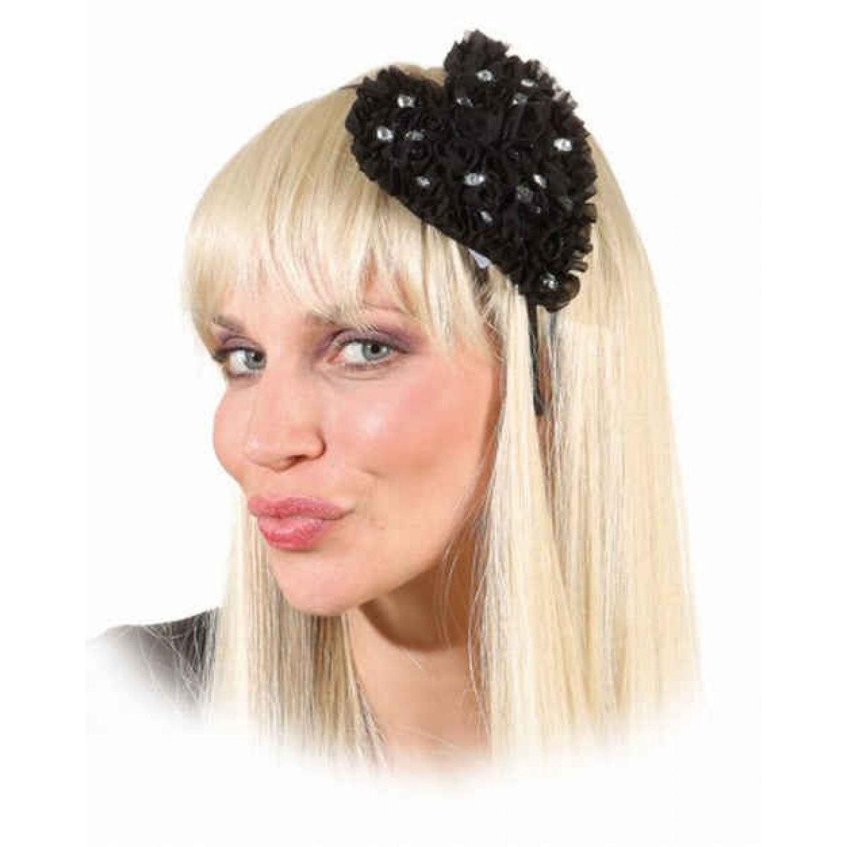 Cerchietto cuore fiori neri strass