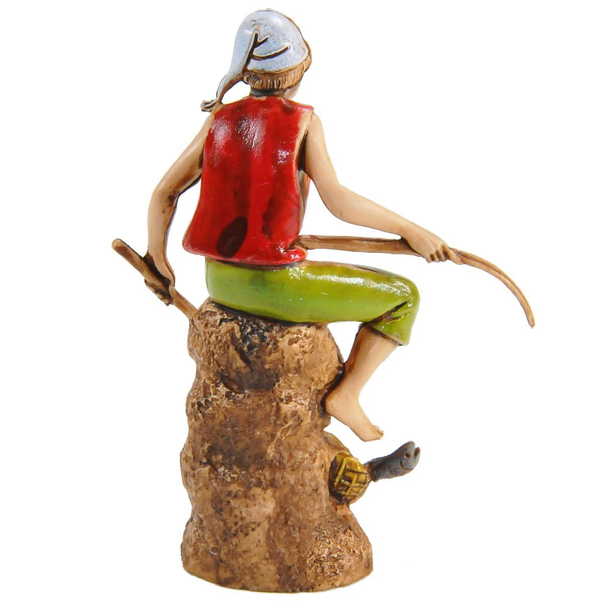 Statua presepe 10 cm pescatore seduto canna guadino