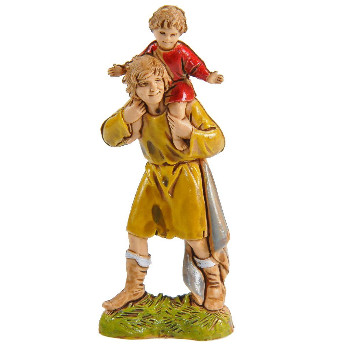 Statua presepe 10 cm contadino bambino tracolla modello a