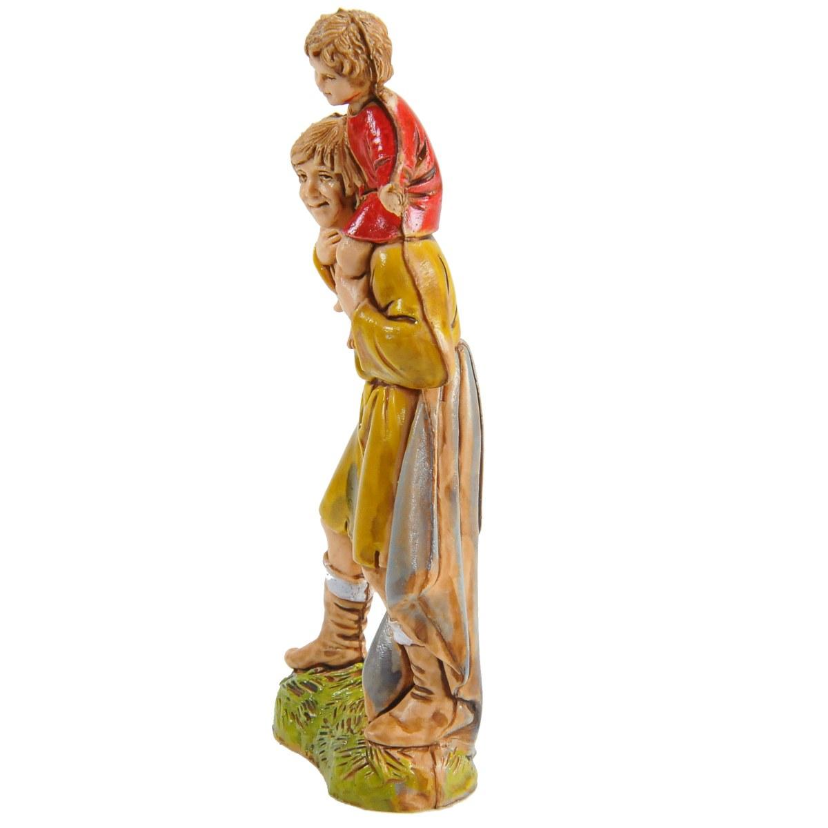 Statua presepe 10 cm contadino bambino tracolla modello a