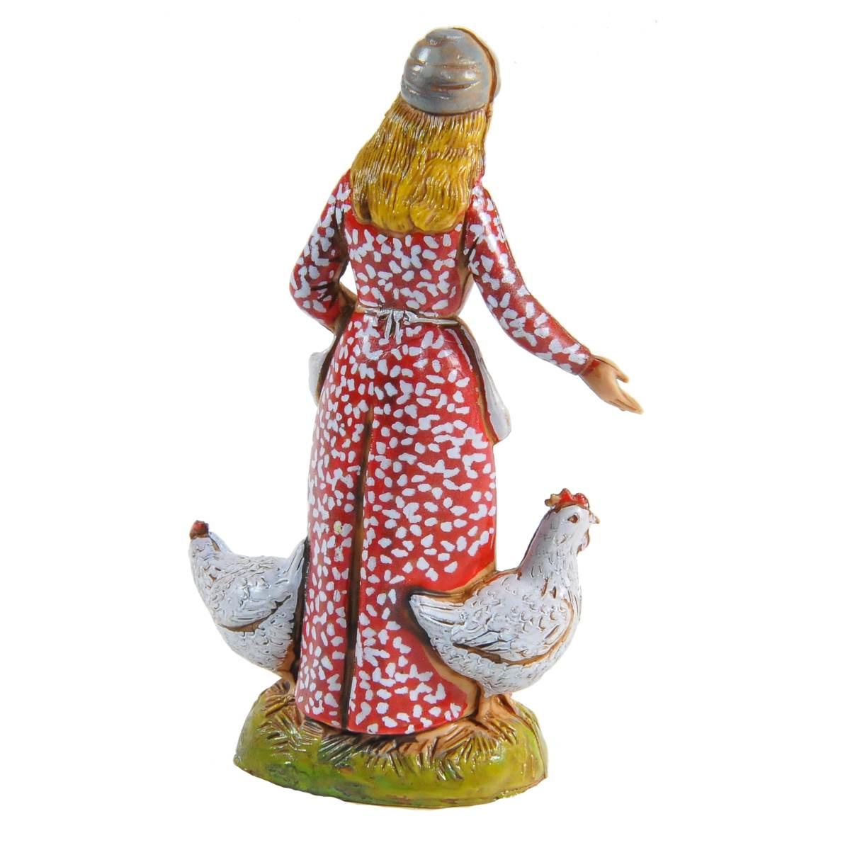 Statua presepe 10 cm donna 2 galline