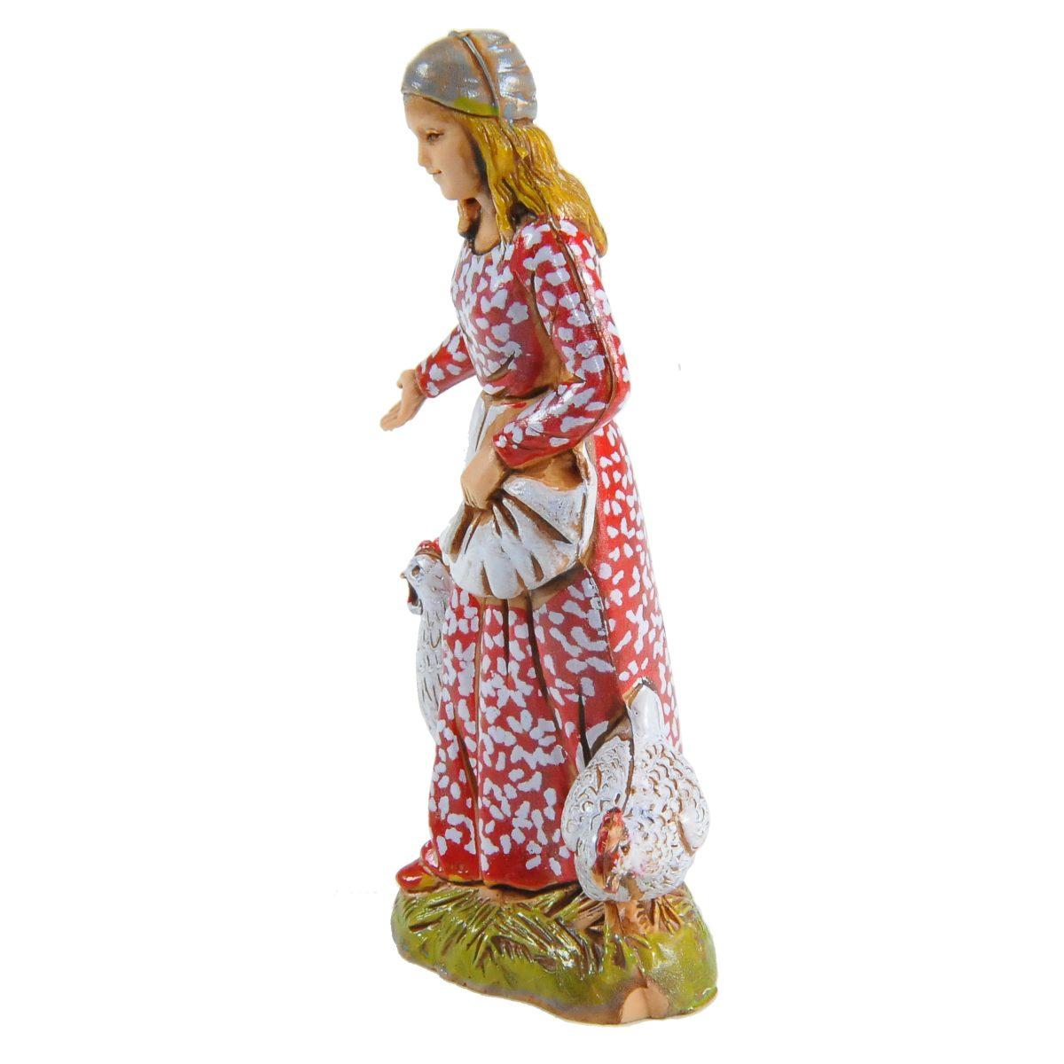 Statua presepe 10 cm donna 2 galline