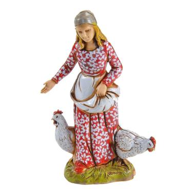 Statua presepe 10 cm donna 2 galline