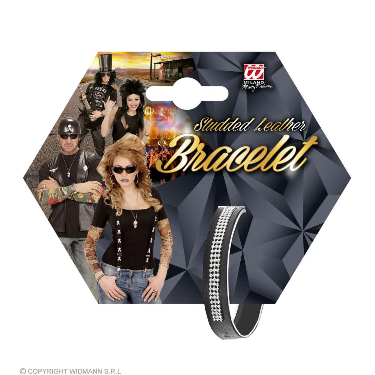 Bracciale ecopelle nero strass