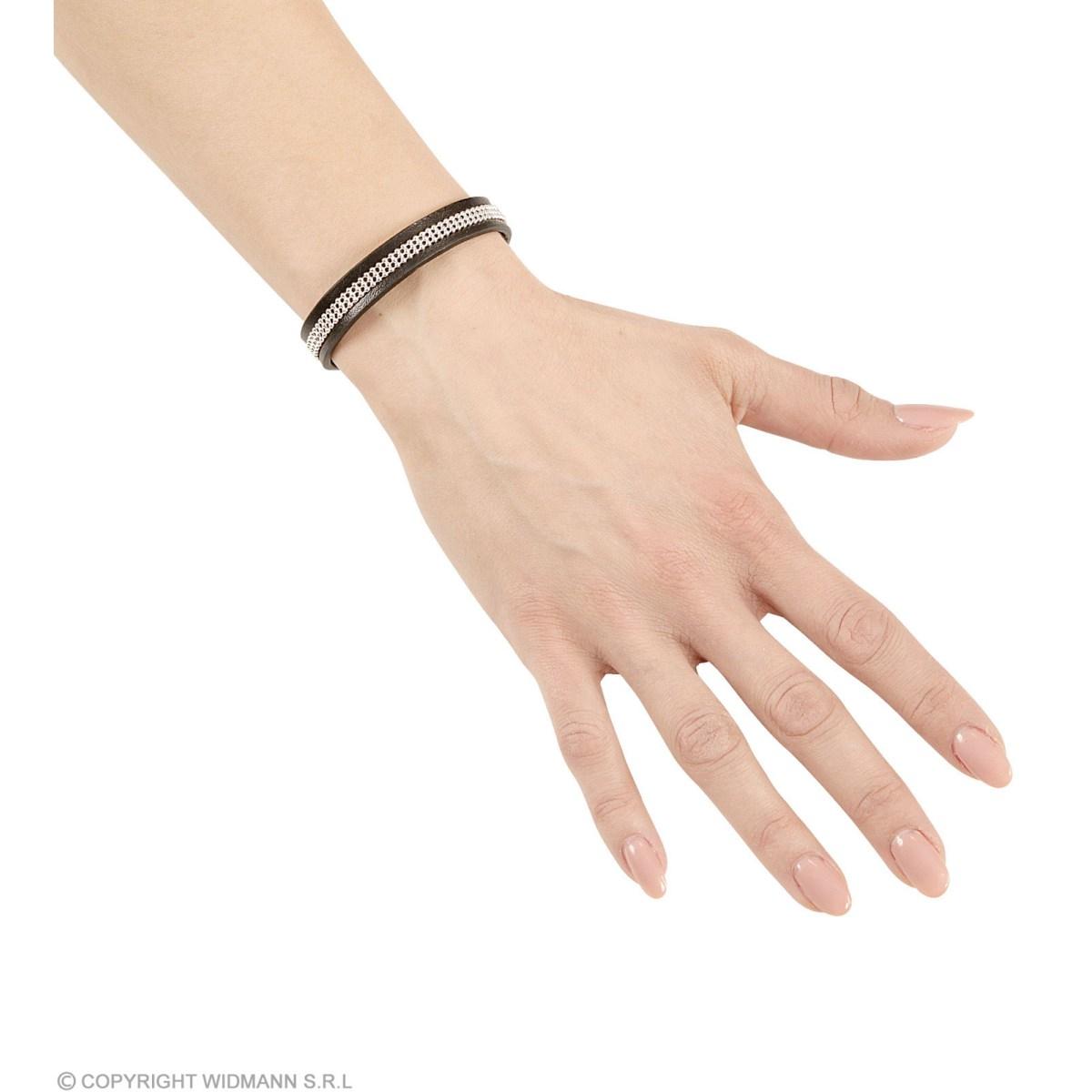 Bracciale ecopelle nero strass