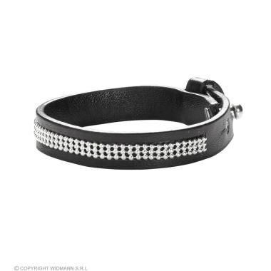 Bracciale ecopelle nero strass