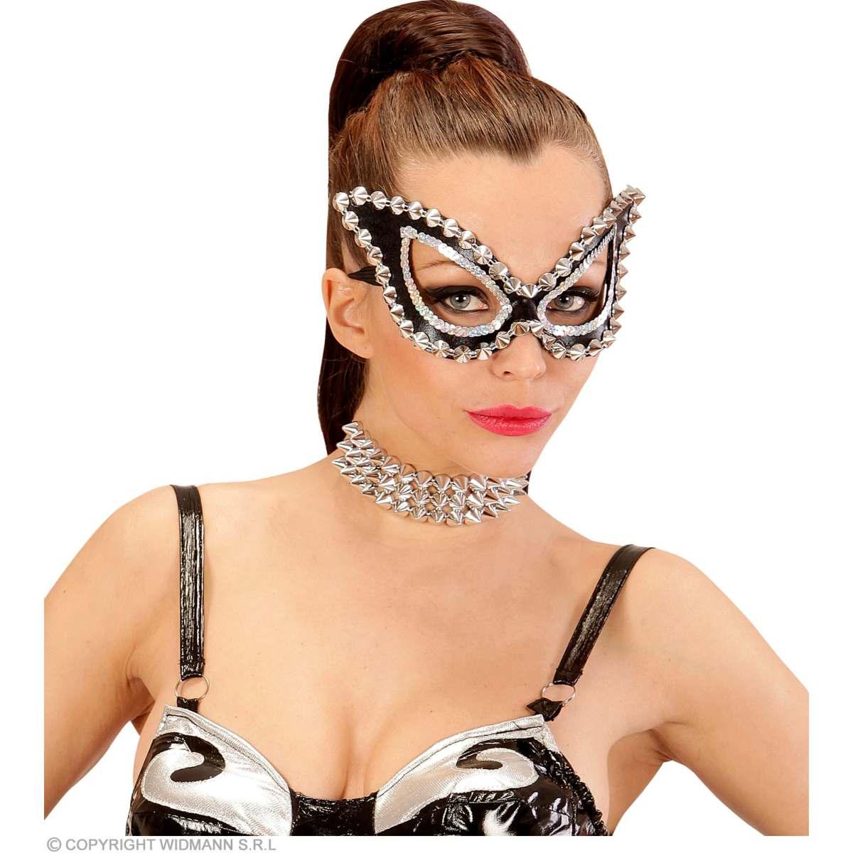Maschera viso pvc nera borchie