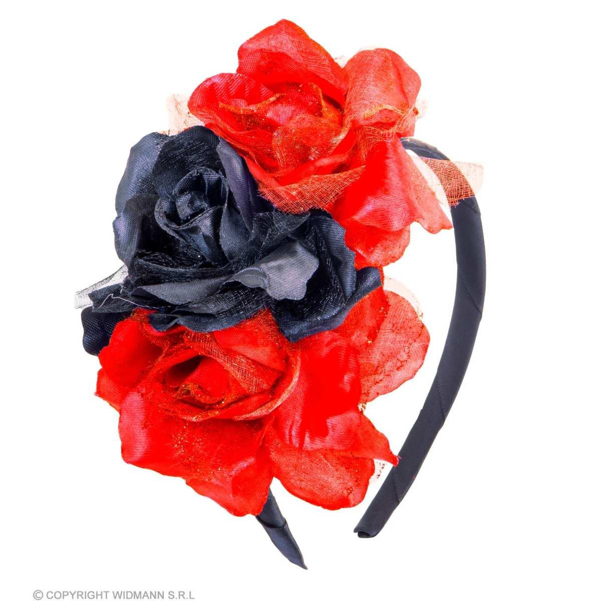 Cerchietto fiori rossi neri