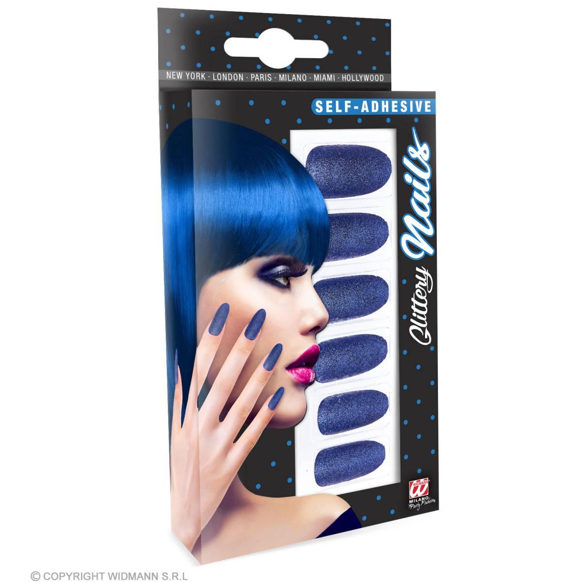 Unghie adesive blu glitter