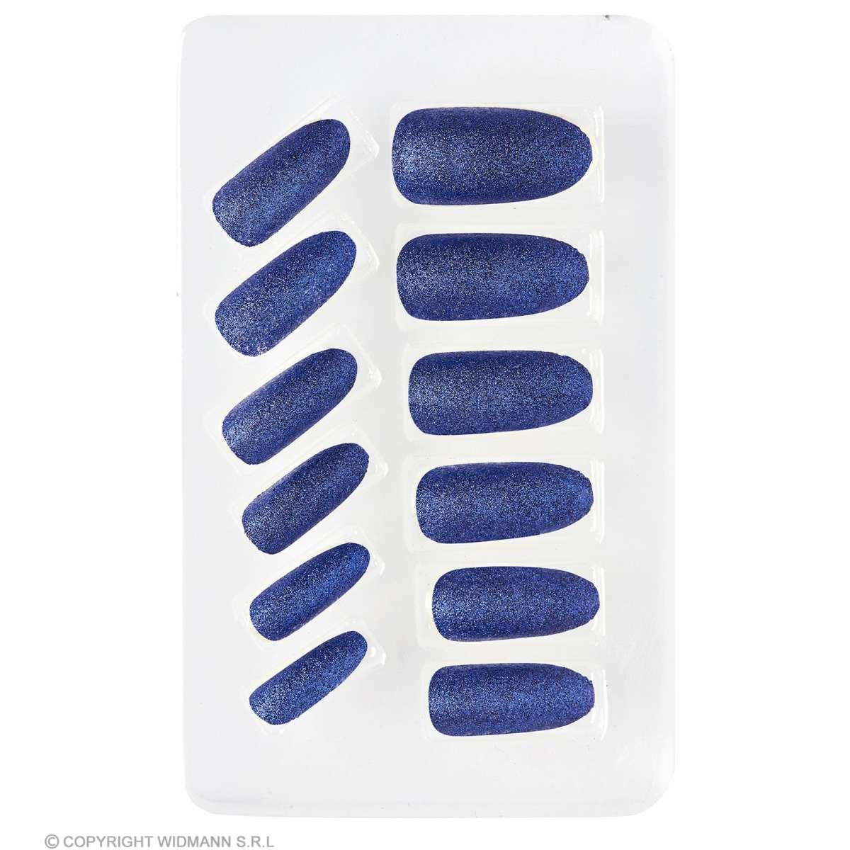 Unghie adesive blu glitter