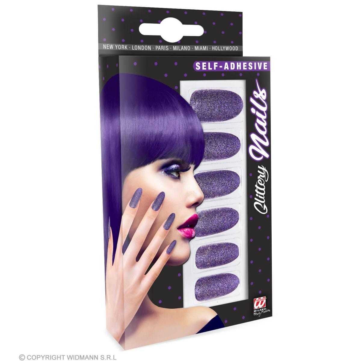 Unghie adesive viola glitter