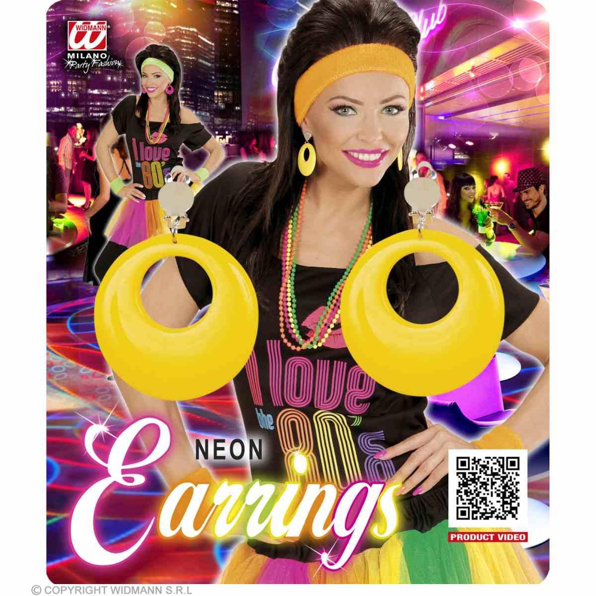 Orecchini disco gialli fluo Set 2 pz