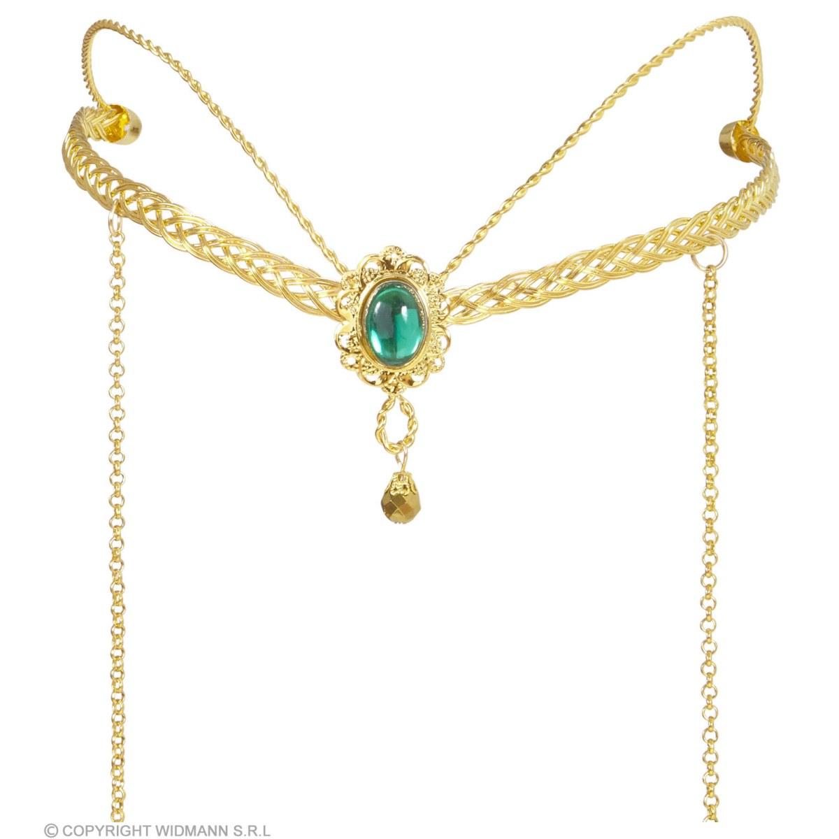 Diadema metallo oro pietra verde