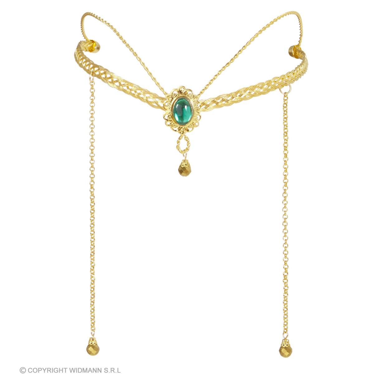 Diadema metallo oro pietra verde