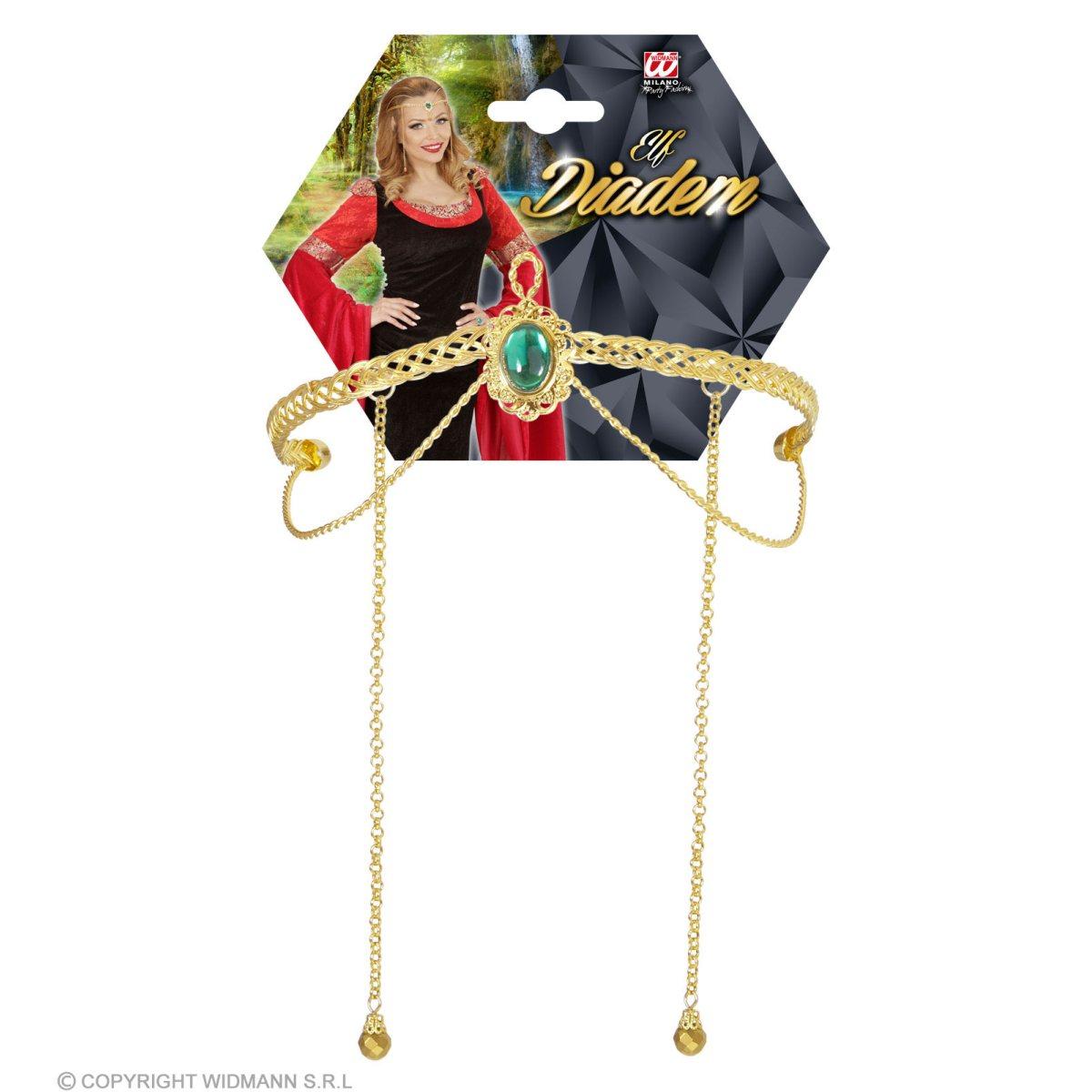 Diadema metallo oro pietra verde