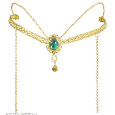 Diadema metallo oro pietra verde