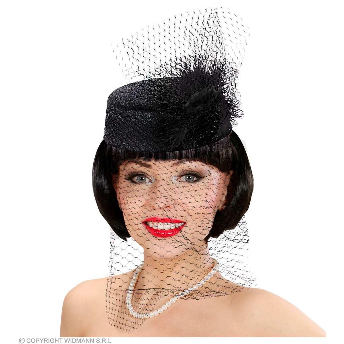Cappello nero velo piume