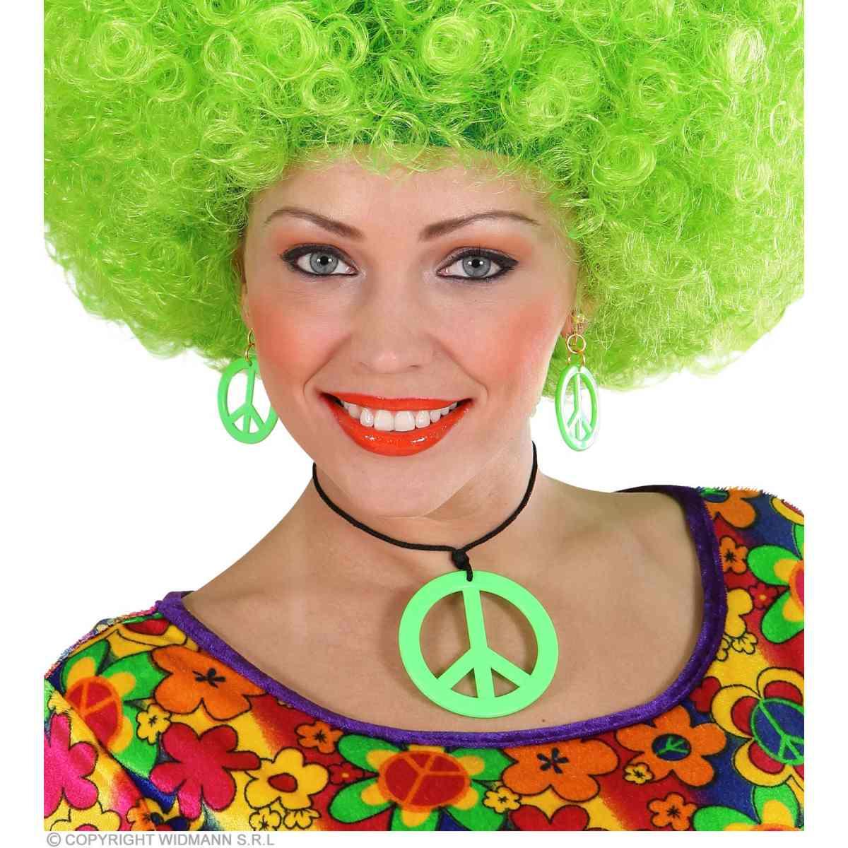 Collana peace love verde fluo orecchini