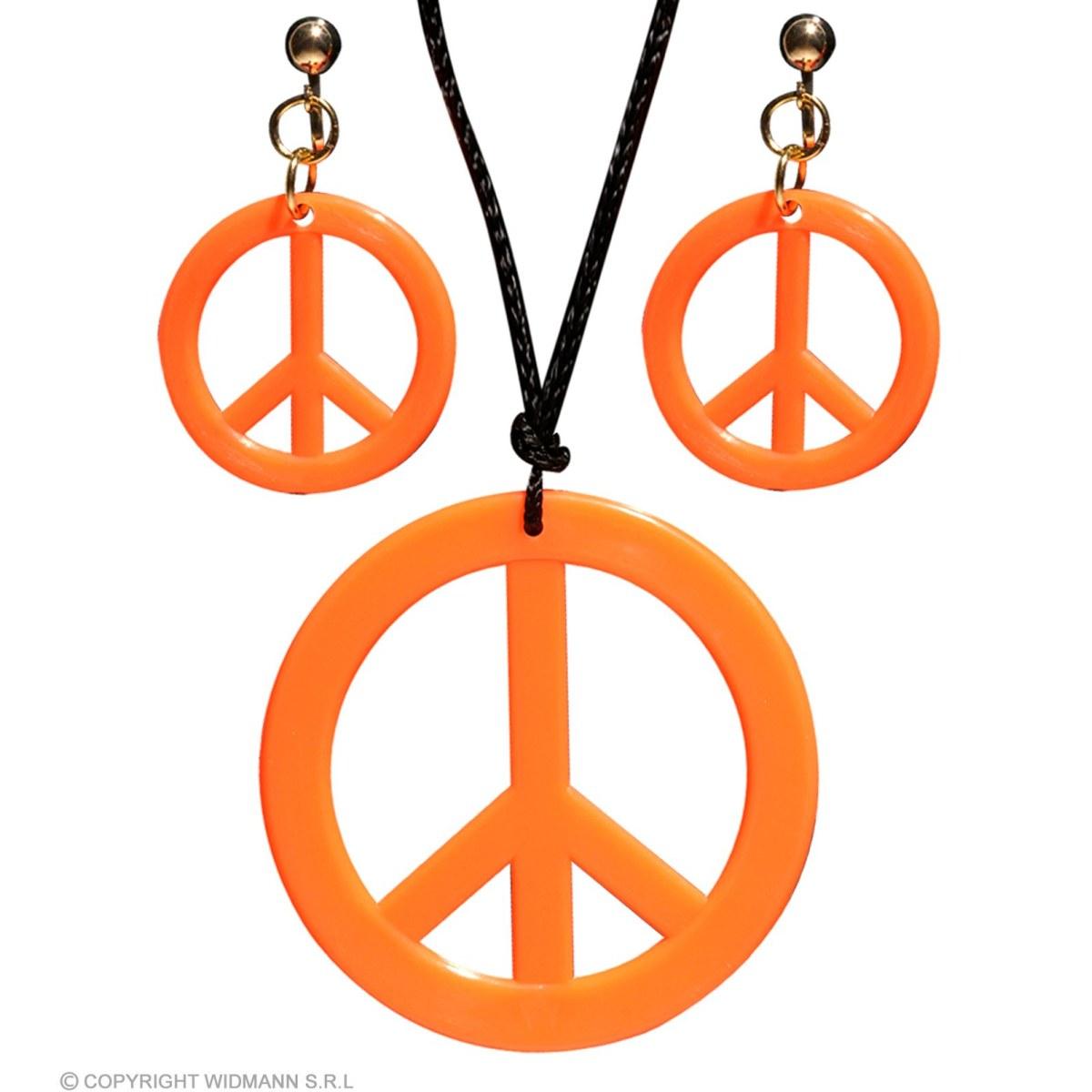Collana peace love arancione fluo orecchini