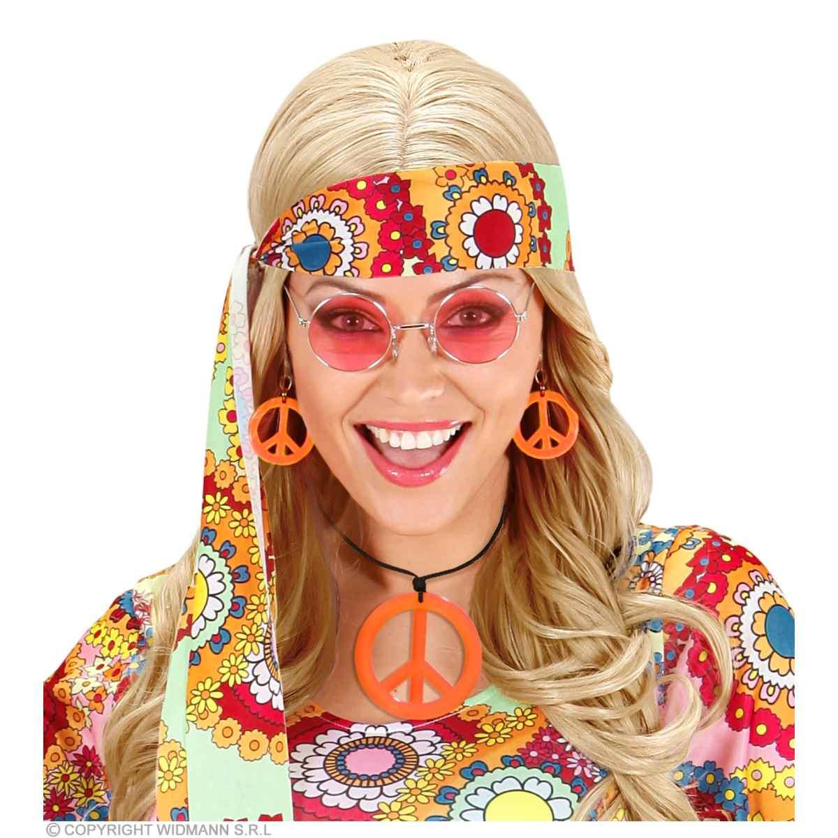 Collana peace love arancione fluo orecchini