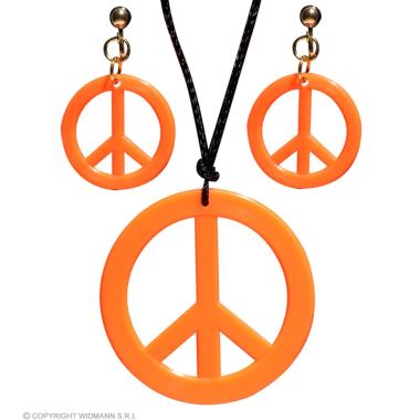 Collana peace love arancione fluo orecchini