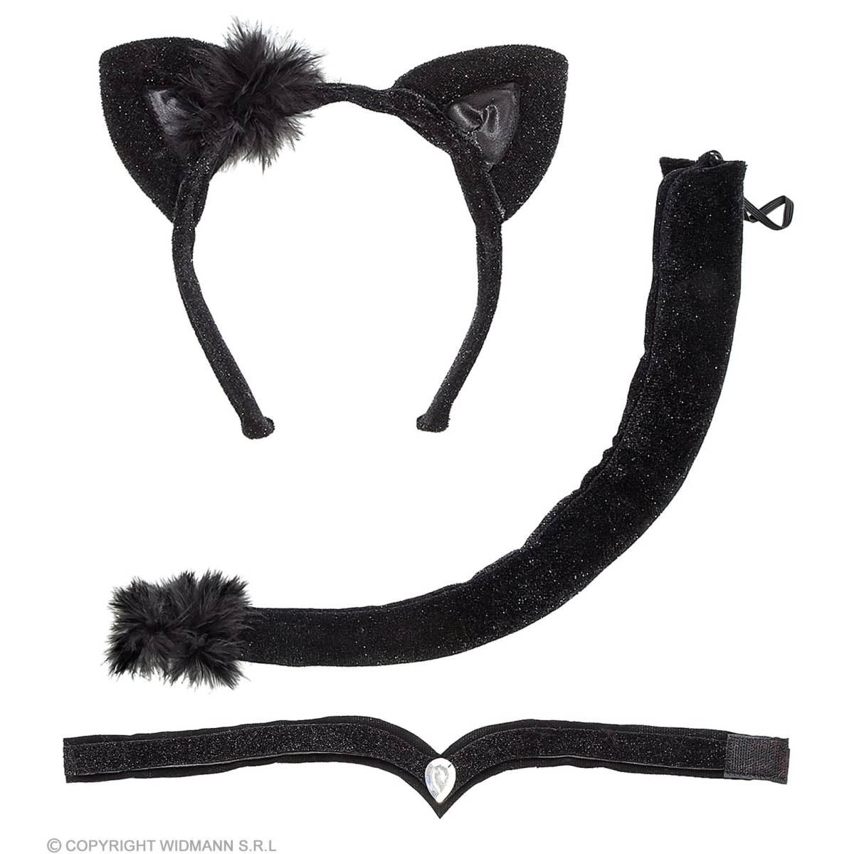 Gatto nero cerchietto papillon coda