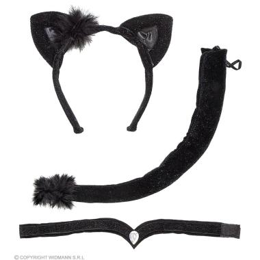 Gatto nero cerchietto papillon coda