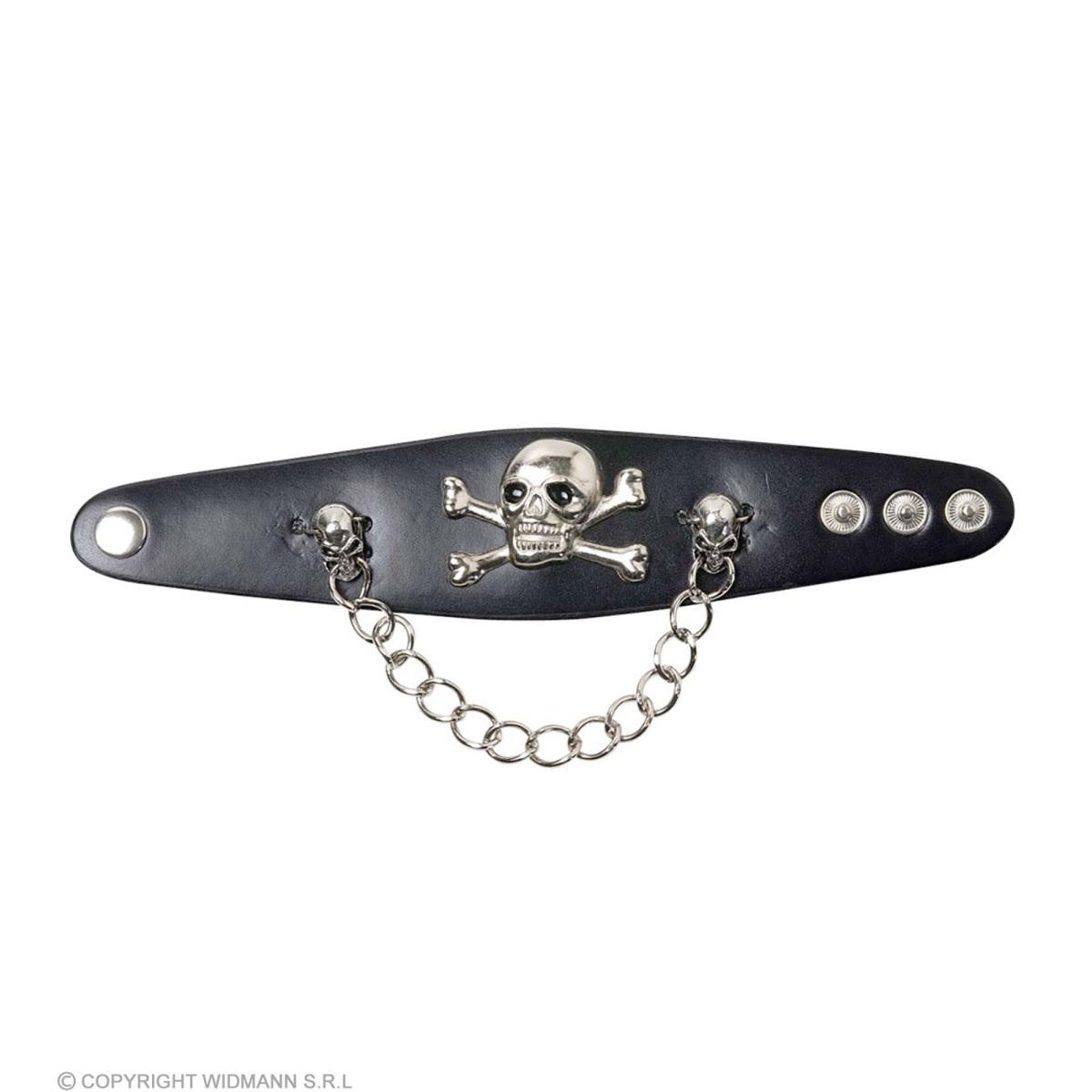 Bracciale similpelle nero teschi catene