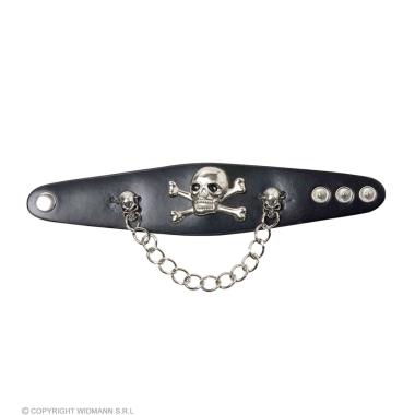 Bracciale similpelle nero teschi catene