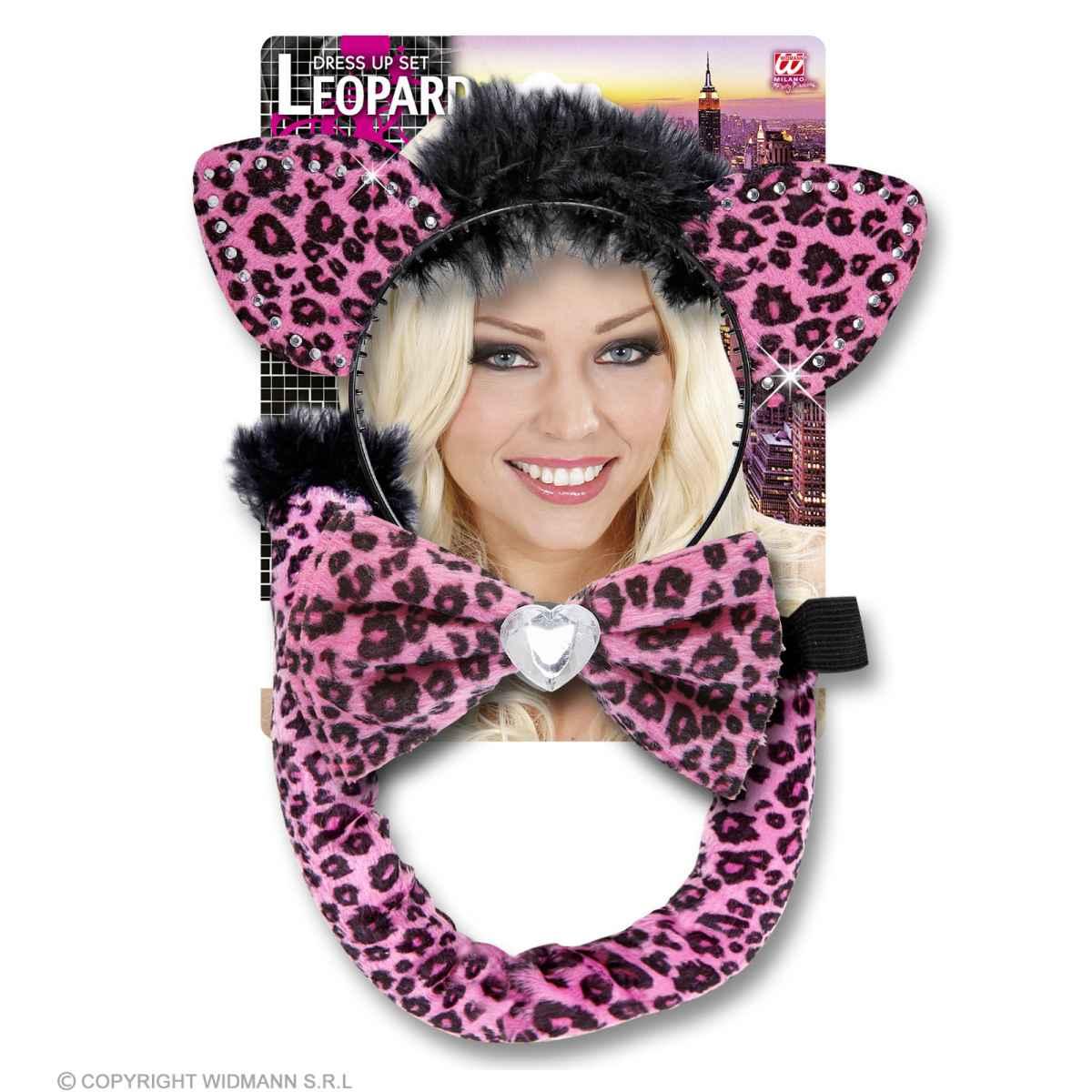Leopardo rosa cerchietto fiocco coda