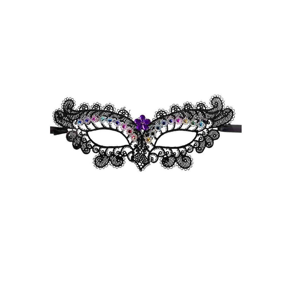 Maschera viso tessuto macrame nero pietre colorate