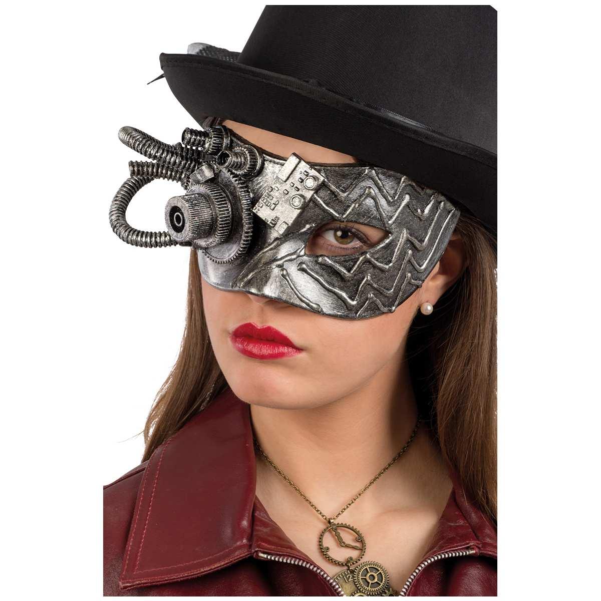 Maschera viso pvc steampunk argento ingranaggi