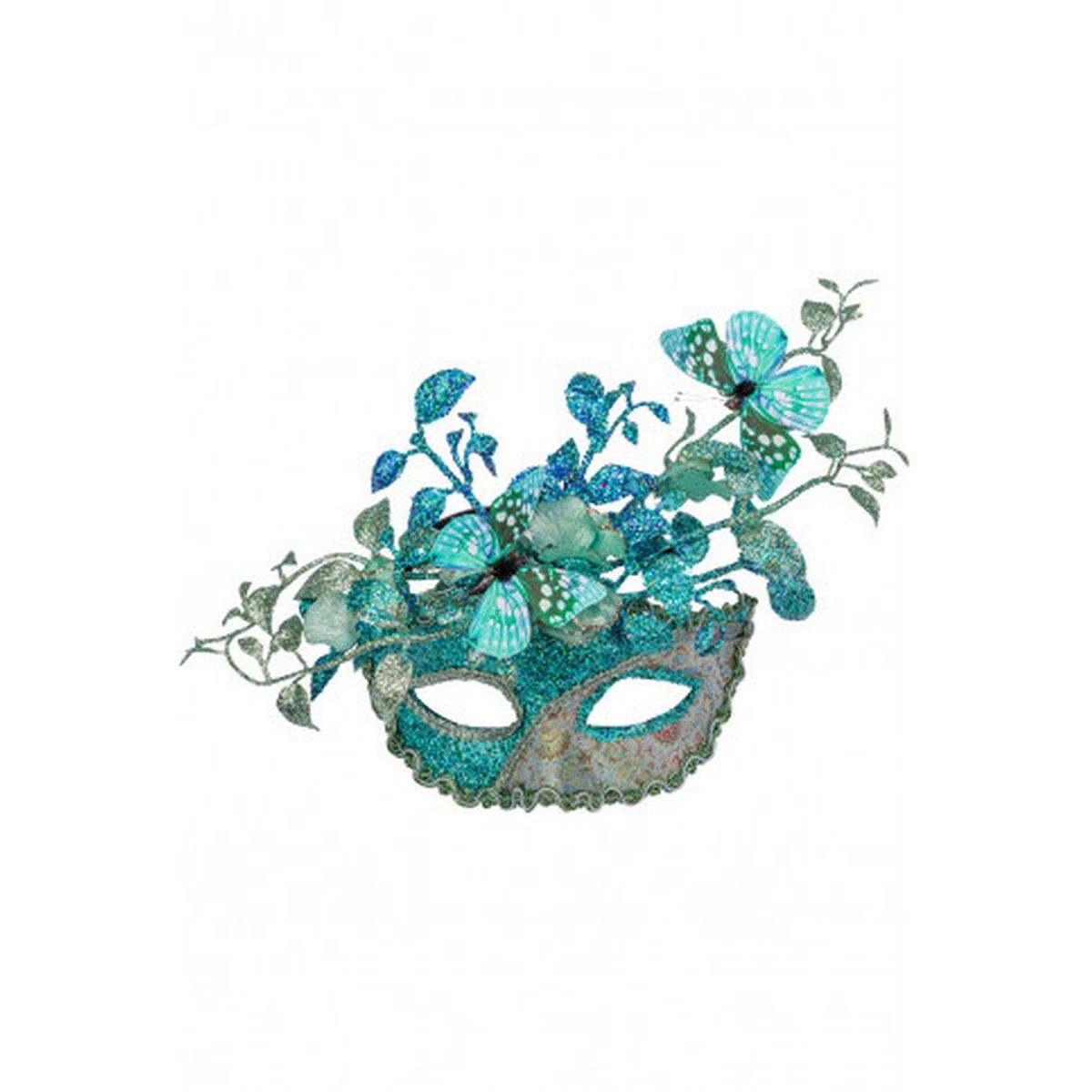 Maschera viso pvc azzurra farfalle fiori glitter