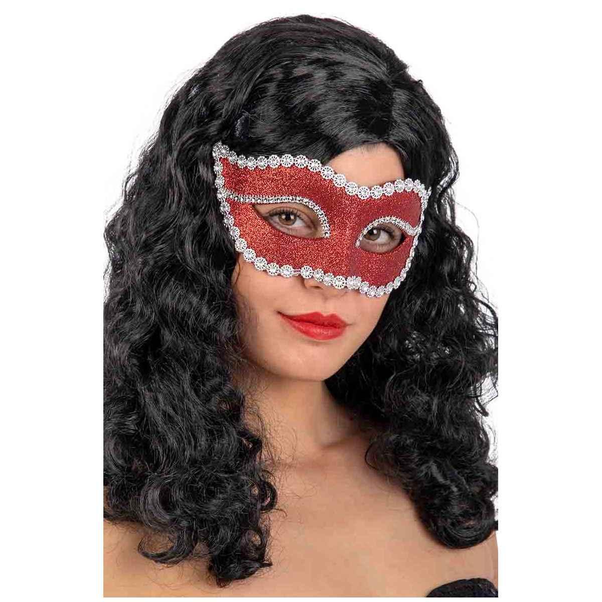 Maschera viso pvc rossa glitter strass