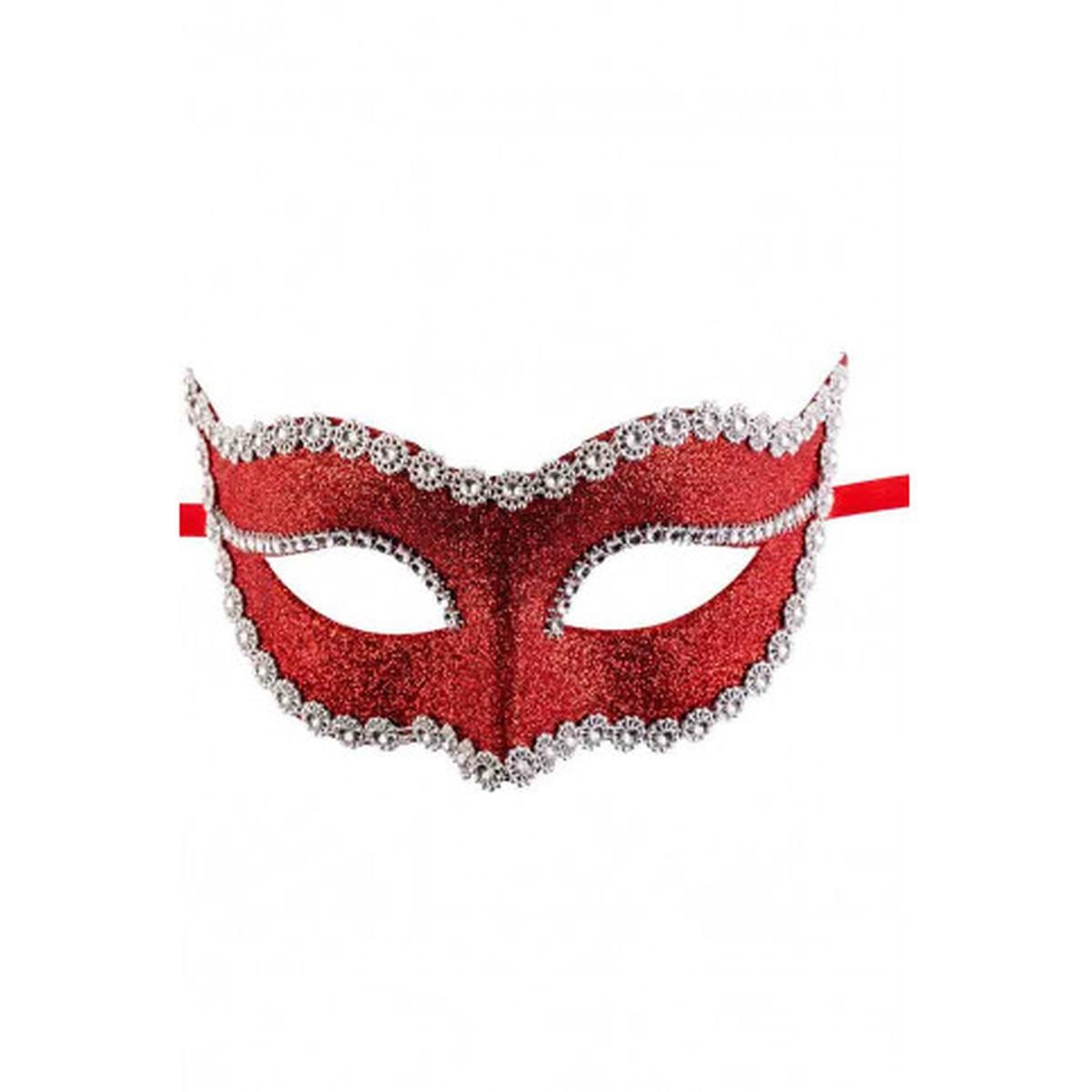 Maschera viso pvc rossa glitter strass