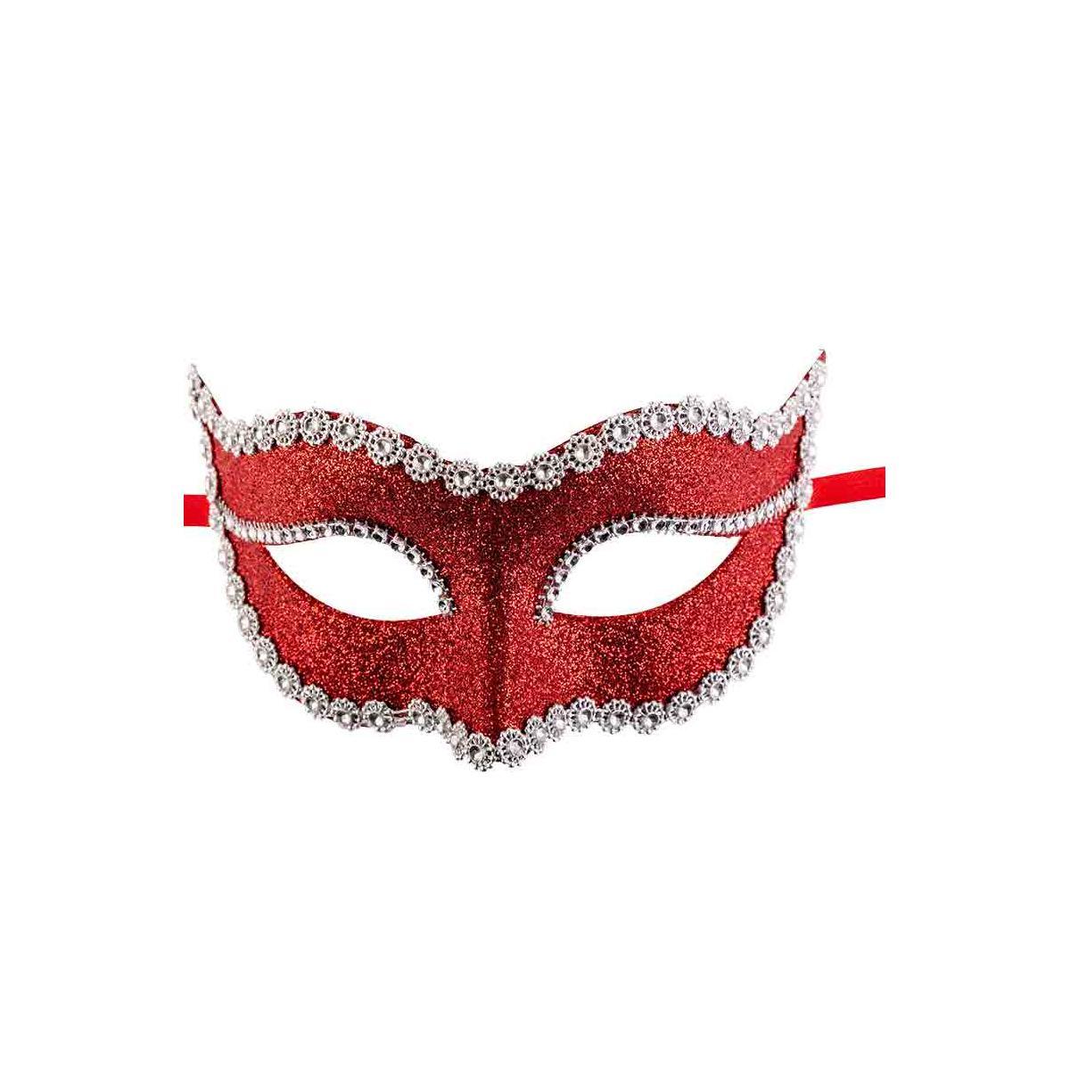 Maschera viso pvc rossa glitter strass