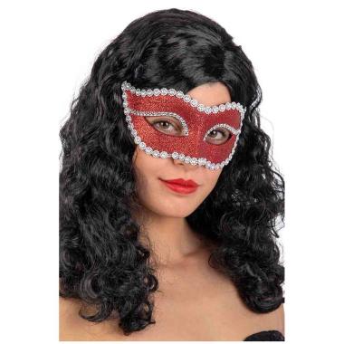 Maschera viso pvc rossa glitter strass