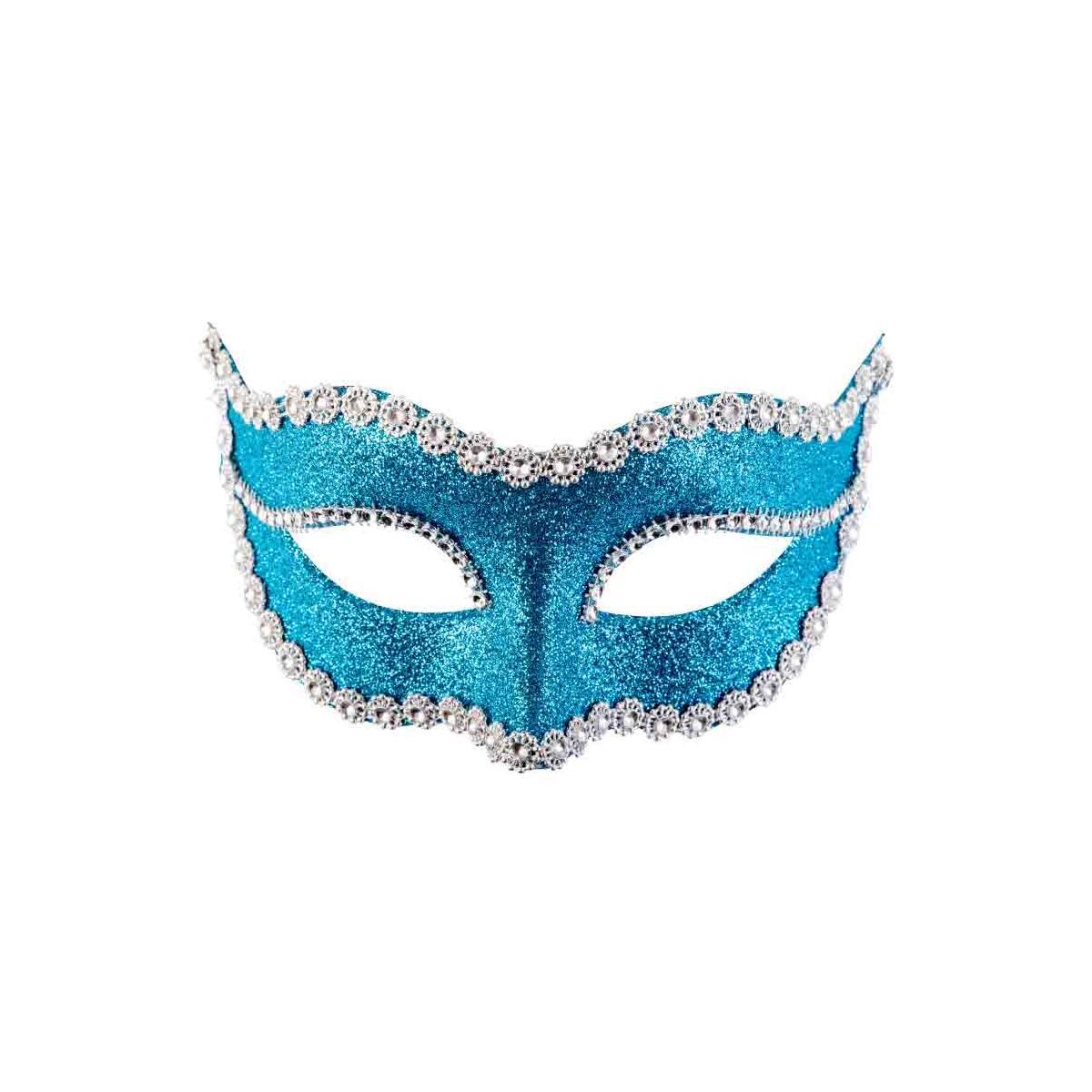 Maschera viso pvc azzurra glitter strass