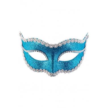 Maschera viso pvc azzurra glitter strass