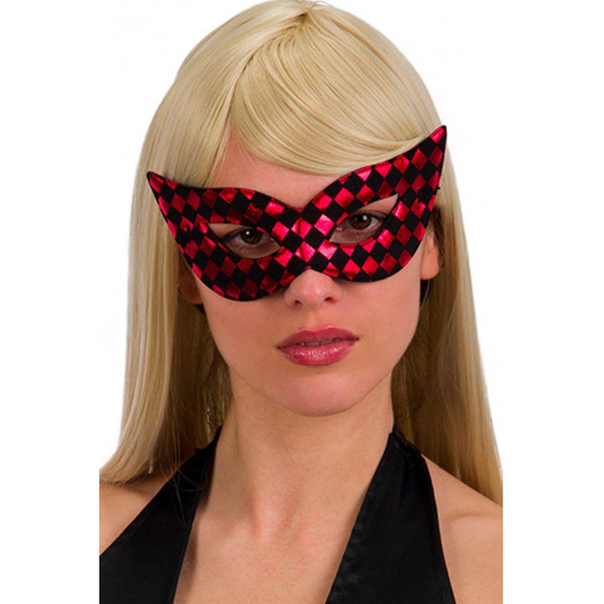 Maschera viso tessuto scacchi rossa nera